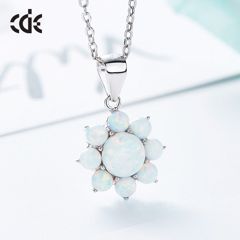 Sterling silver white opal flower necklace -Glintzia Jewelry