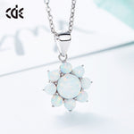 Sterling silver white opal flower necklace -Glintzia Jewelry