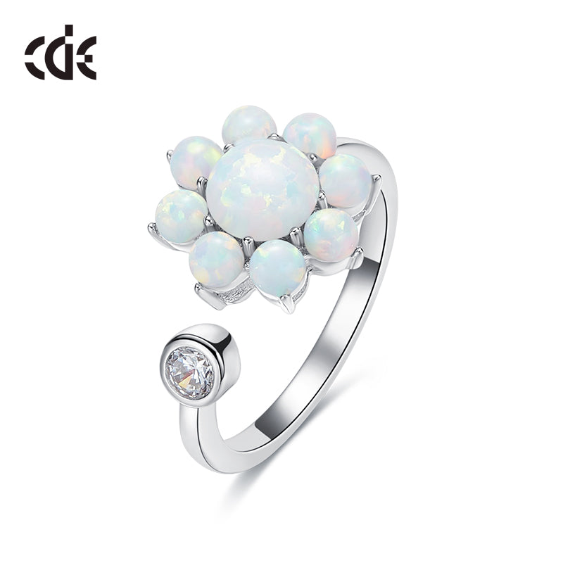 Sterling silver cute blue opal flower ring -Glintzia Jewelry