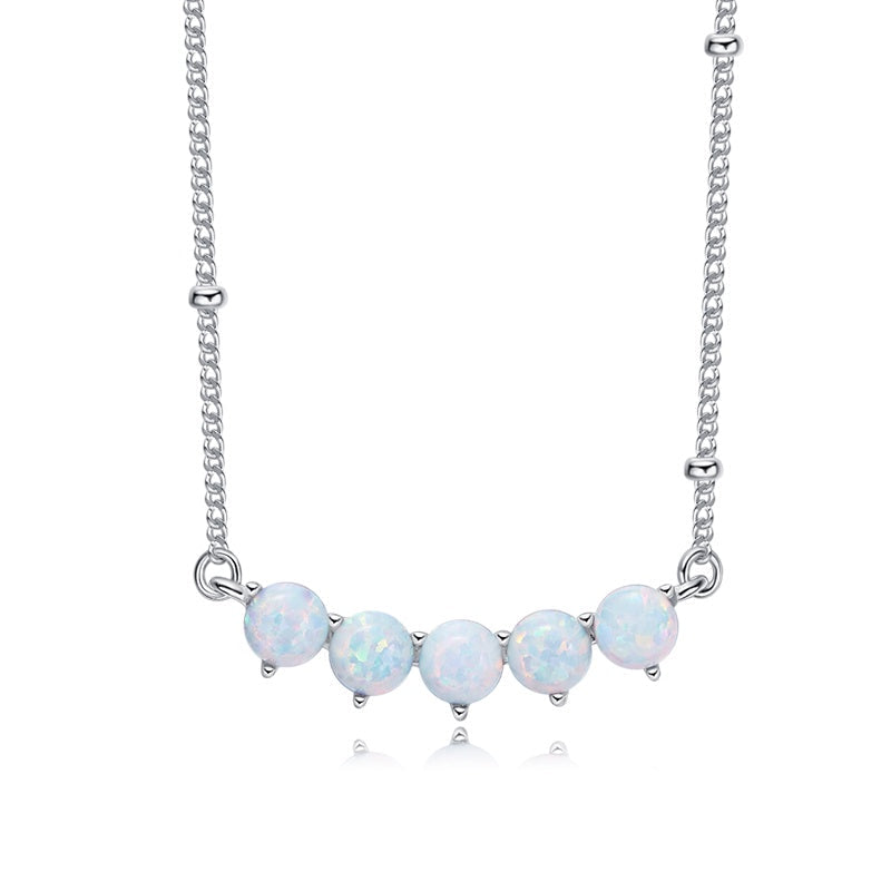 Sterling silver Stacked opal stone necklace -Glintzia Jewelry