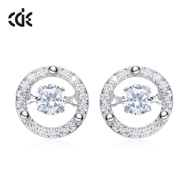 Sterling silver shiny circular dancing crystal earring -Glintzia Jewelry