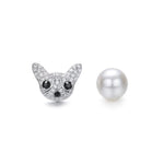 Sterling silver stylish shiny cat with a pearl earring -Glintzia Jewelry