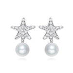 Sterling silver cute shining star with a pearl earring -Glintzia Jewelry