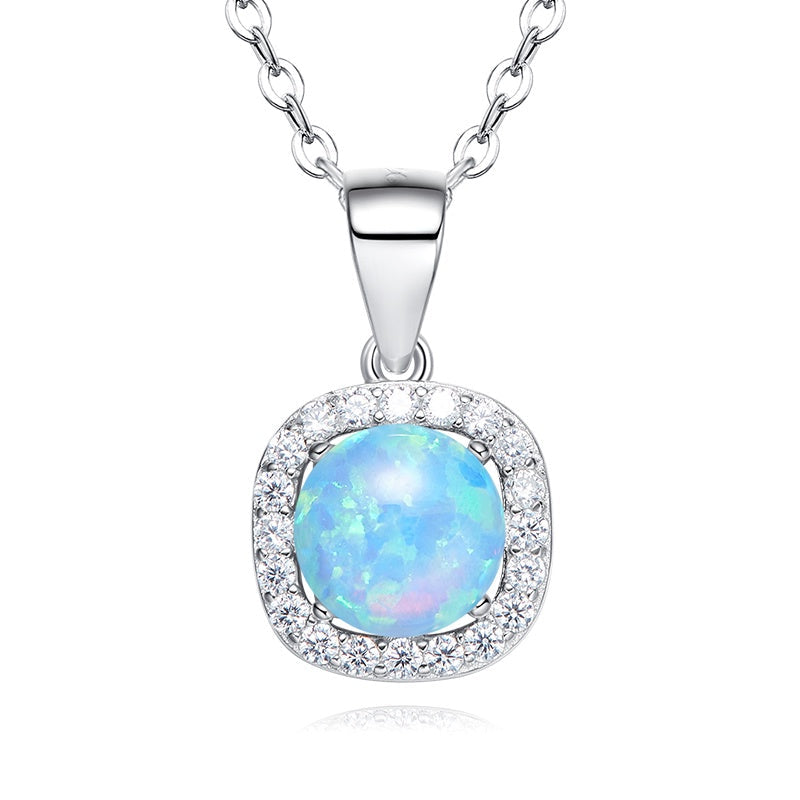 Silver Opal Necklace with Sparkling Surround, perfect to buy silver opal necklace online