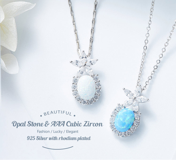 Cute flower opal pendant with cubic zirconia accents in 925 silver for elegant accessorizing