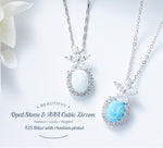 Cute flower opal pendant with cubic zirconia accents in 925 silver for elegant accessorizing