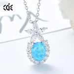 Cute flower opal pendant necklace with sparkling crystals and a delicate silver chain