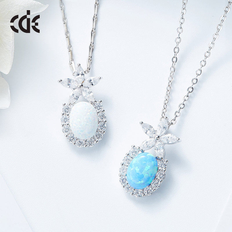 Elegant cute flower opal pendant necklaces with sparkling accents for a stylish look
