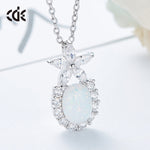 Cute flower opal pendant necklace with sparkling stones and a delicate chain
