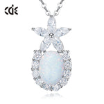 Cute flower opal pendant with sparkling zirconia stones and silver chain for a delicate look