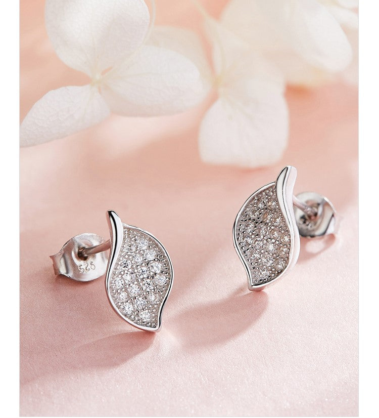 Sterling silver cute little leaf earring -Glintzia Jewelry