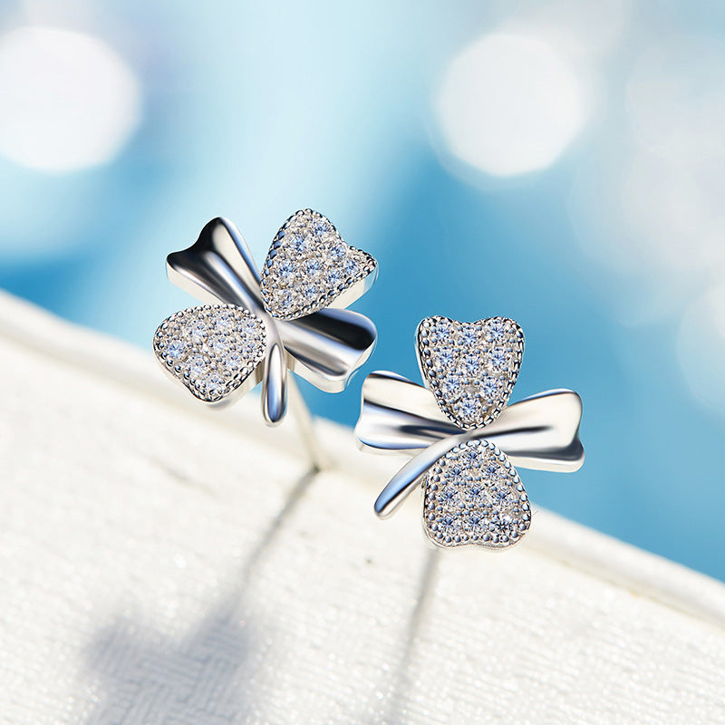 Sterling silver shining clover leafs earring -Glintzia Jewelry