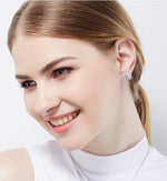 Sterling silver elegant white crystal with leafs earring -Glintzia Jewelry