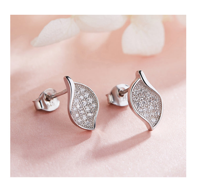 Sterling silver cute little leaf earring -Glintzia Jewelry