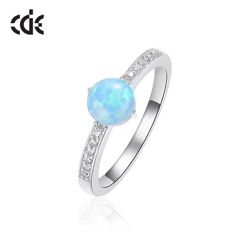 Sterling silver elegant blue opal with little crystals ring -Glintzia Jewelry