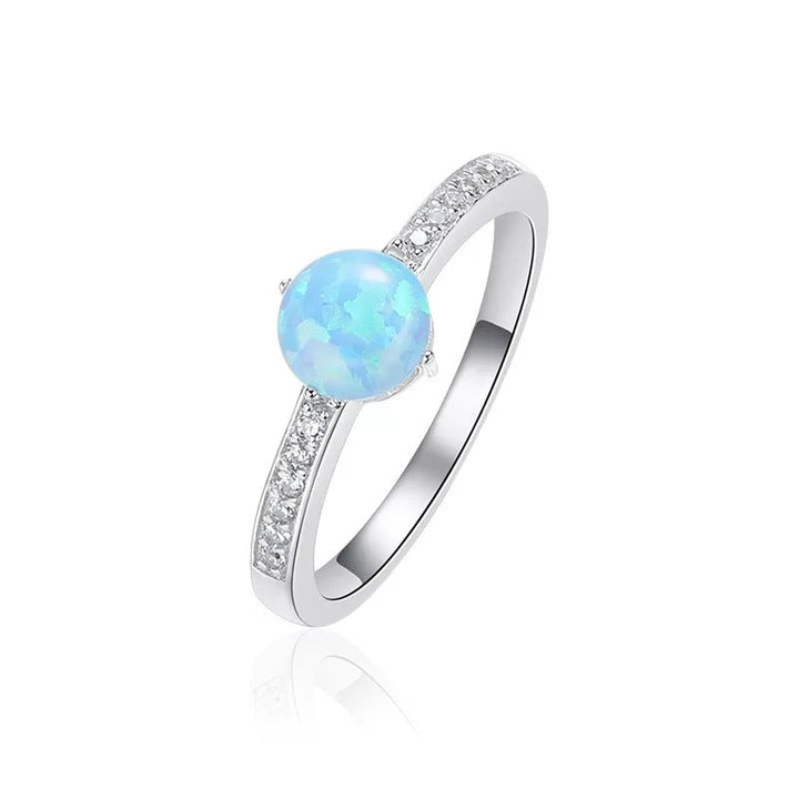 Sterling silver elegant blue opal with little crystals ring -Glintzia Jewelry