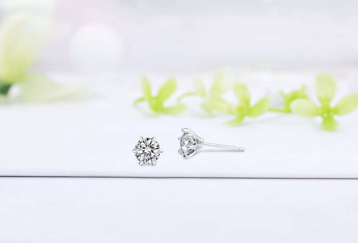 Sterling silver cute little white crystal earring -Glintzia Jewelry