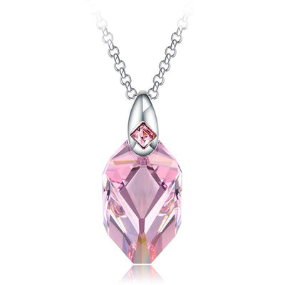 Cubic edges unique pinkish Austrian crystal platinum-plated necklace — Glintzia