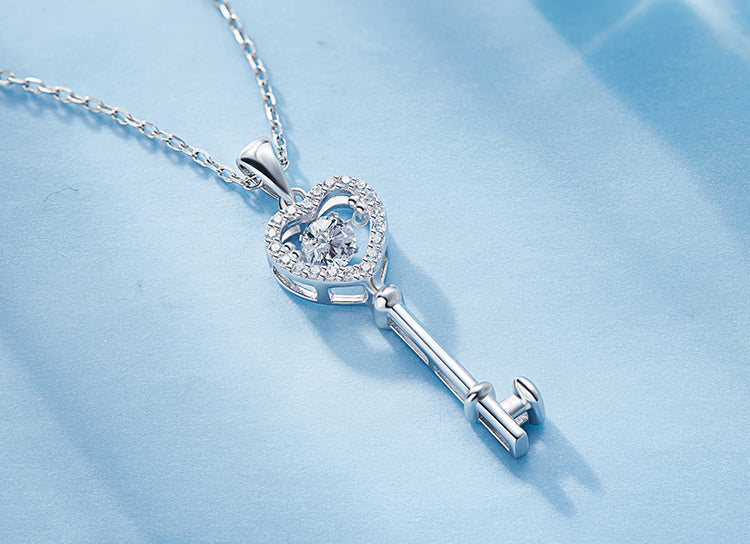 Sterling silver key to the heart dancing crystal necklace -Glintzia Jewelry