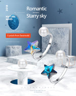 The cute sapphire star with a pearl ring -Glintzia Jewelry