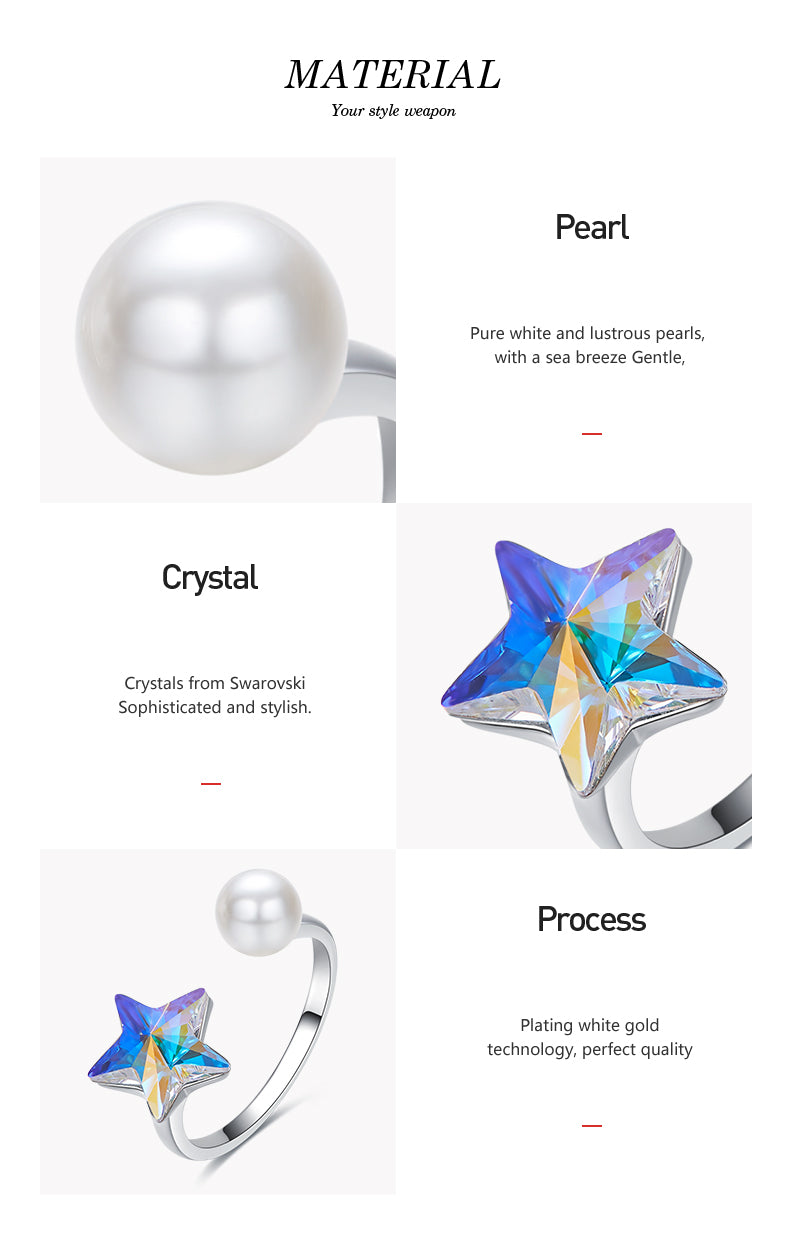 The cute sapphire star with a pearl ring -Glintzia Jewelry