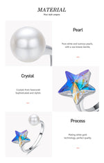 The cute sapphire star with a pearl ring -Glintzia Jewelry