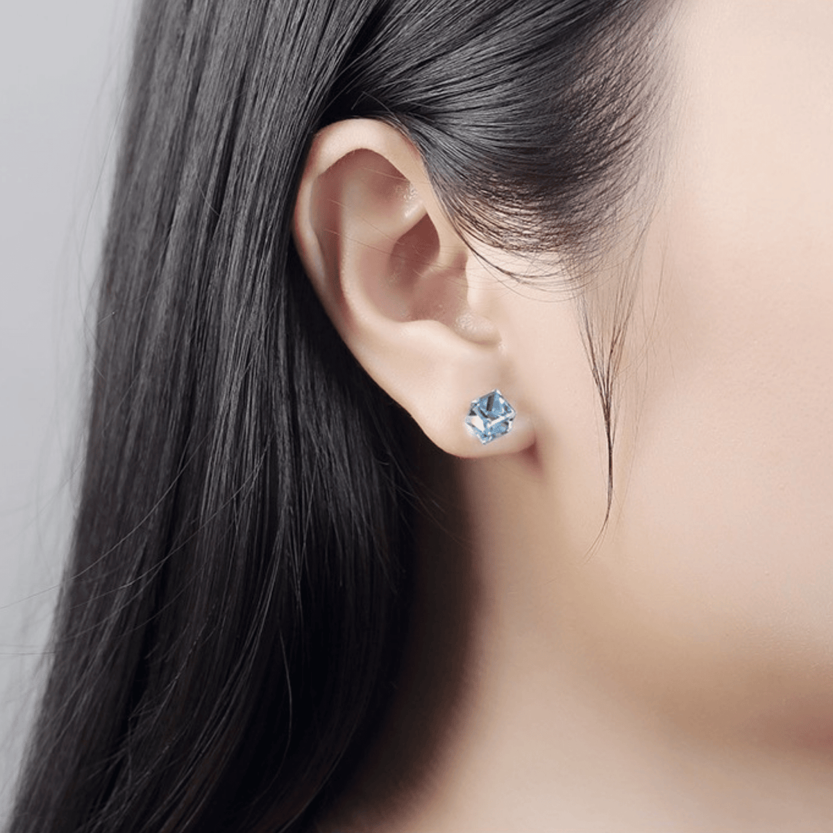 Cute Cube Swarovski blue topaz Crystal Earring - BLUE TOPAZ - EARRINGS