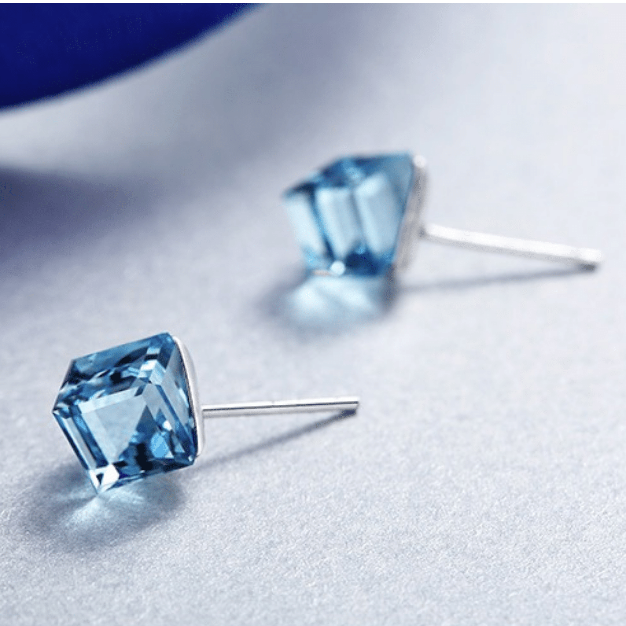 Cute Cube Swarovski blue topaz Crystal Earring - BLUE TOPAZ - EARRINGS