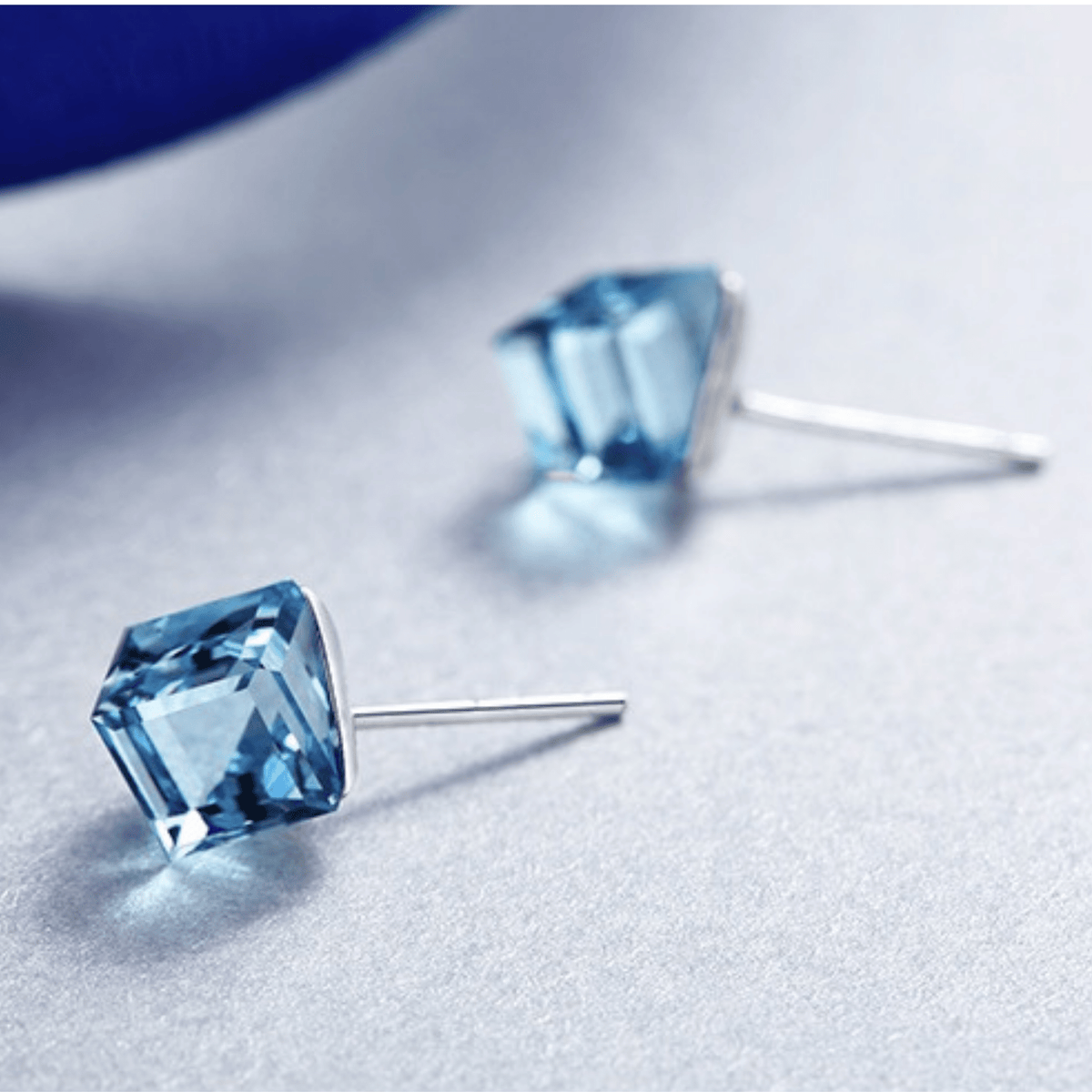 Cute Cube Swarovski blue topaz Crystal Earring - BLUE TOPAZ - EARRINGS