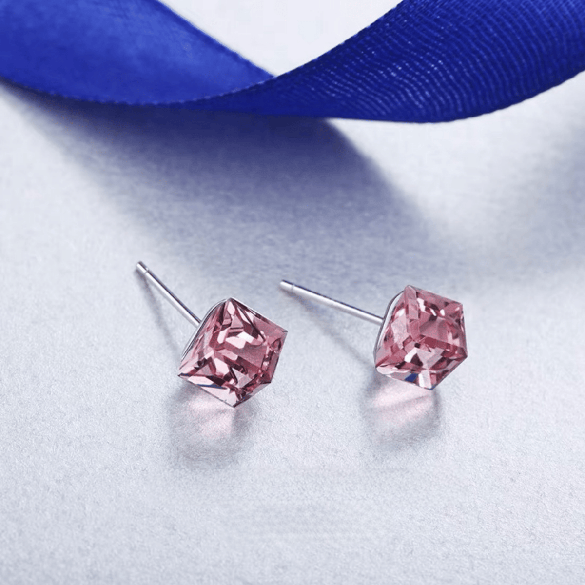 Cute Cube Swarovski blue topaz Crystal Earring - BLUE TOPAZ - EARRINGS