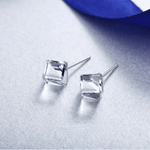 Cute Cube Swarovski blue topaz Crystal Earring - BLUE TOPAZ - EARRINGS