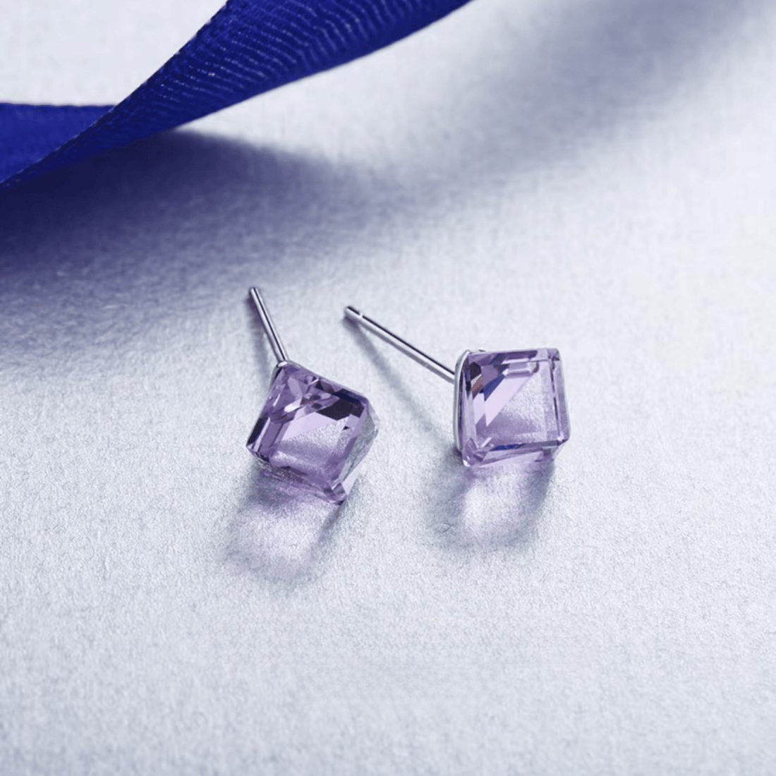 Cute Cube Swarovski blue topaz Crystal Earring - BLUE TOPAZ - EARRINGS