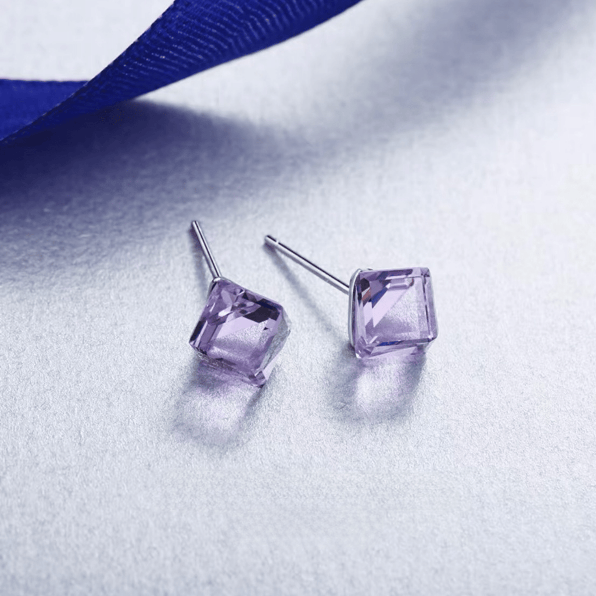 Cute Cube Swarovski blue topaz Crystal Earring - BLUE TOPAZ - EARRINGS