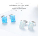 Sterling silver simple squared blue opal stone earring -Glintzia Jewelry