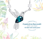 Sterling silver Emerald hummingbird with 2 crystals on the chain necklace -Glintzia Jewelry