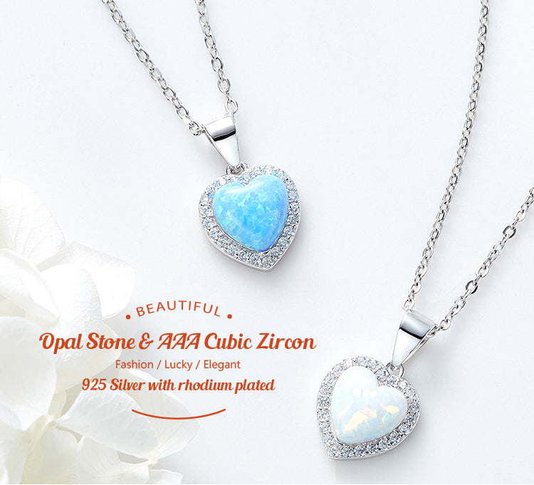 Sterling silver blue opal heart necklace -Glintzia Jewelry