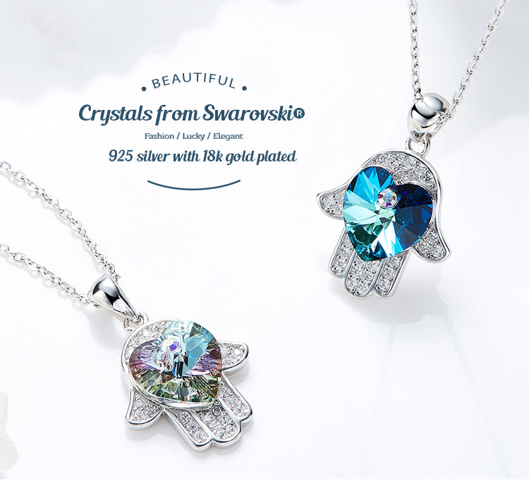 Sterling silver cute shining sapphire hand necklace -Glintzia Jewelry