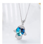 Sterling silver cute shining sapphire hand necklace -Glintzia Jewelry