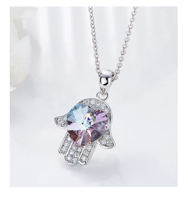 Sterling silver cute shining sapphire hand necklace -Glintzia Jewelry