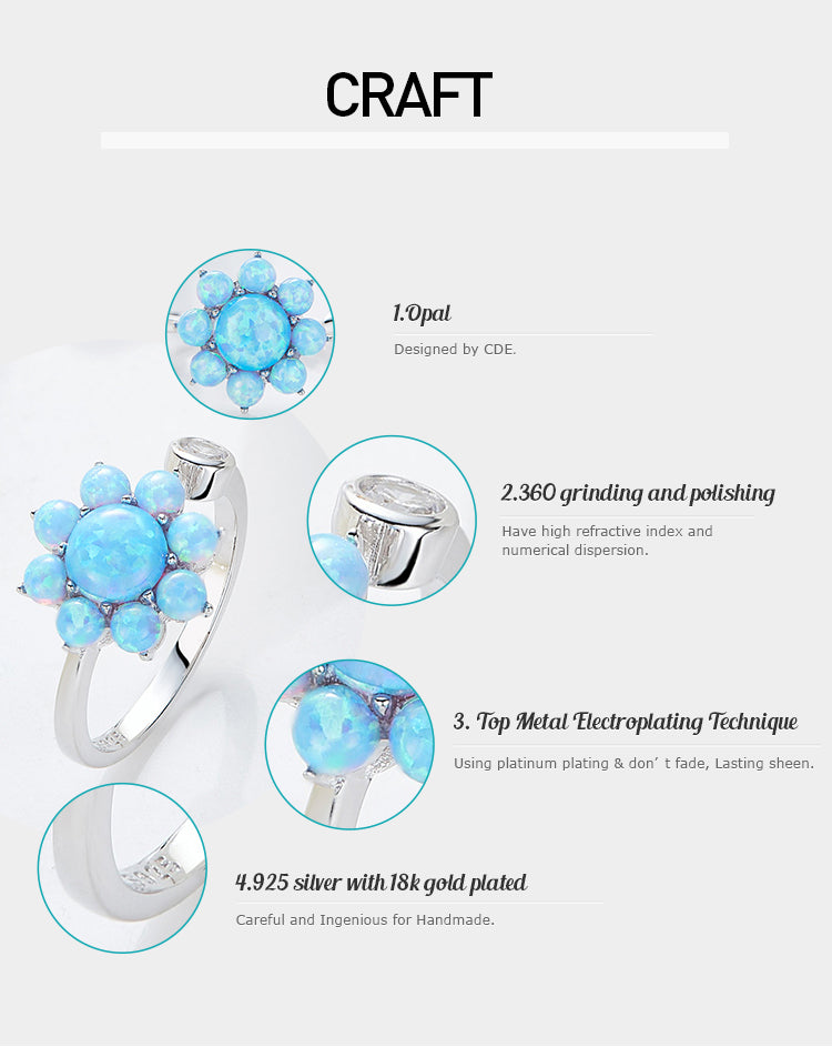 Sterling silver cute blue opal flower ring -Glintzia Jewelry