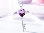 Sterling silver sapphire winged key necklace -Glintzia Jewelry