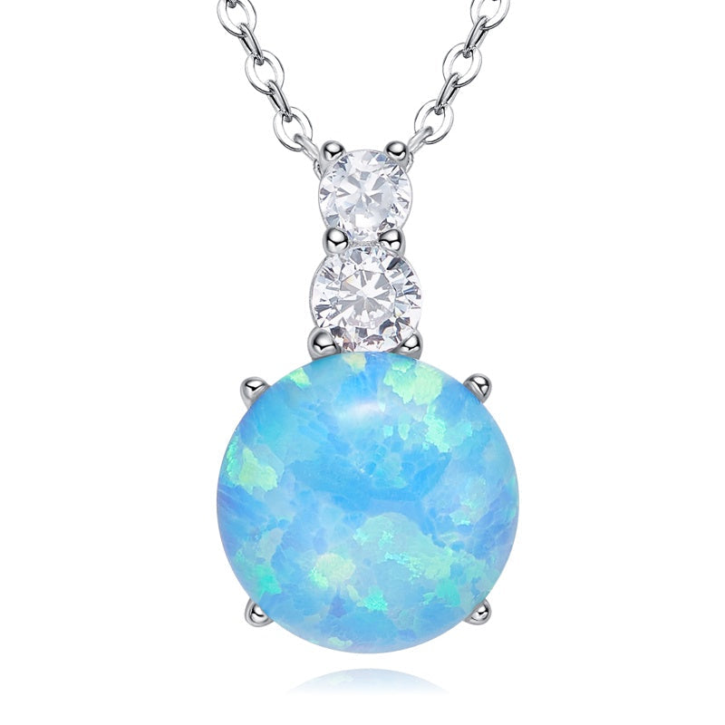 Sterling silver simple opal stone with a little crystal necklace -Glintzia Jewelry