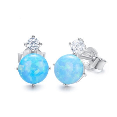 Sterling silver opal with a little crystal earring -Glintzia Jewelry