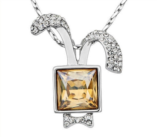 The cute square citrine rabbit necklace -Glintzia Jewelry