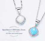 Sterling silver opal necklace with cubic zircon accent, elegant and fashionable design