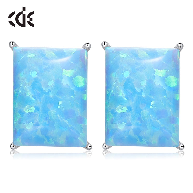 Sterling silver simple squared blue opal stone earring -Glintzia Jewelry