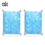 Sterling silver simple squared blue opal stone earring -Glintzia Jewelry