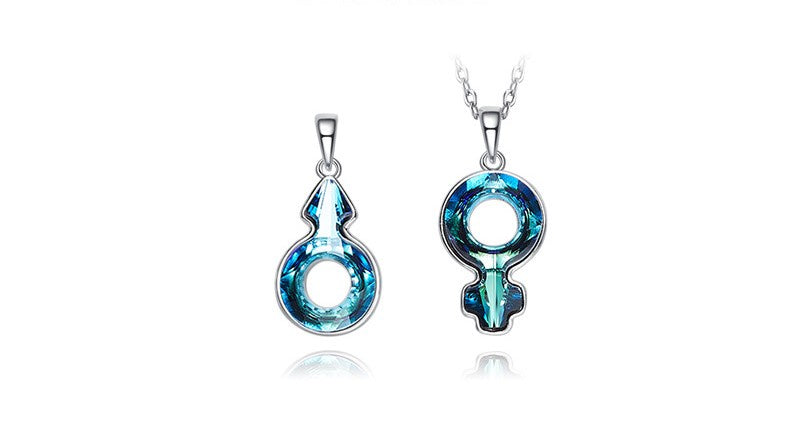 Sterling silver male & female aquamarine sign necklaces -Glintzia Jewelry