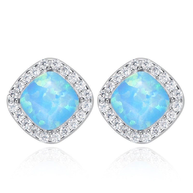 Sterling silver elegant blue / white opal with crystals earring -Glintzia Jewelry