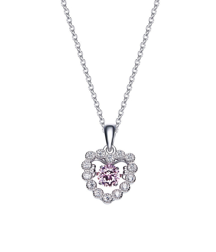 Sterling silver rose dancing crystal heart necklace -Glintzia Jewelry